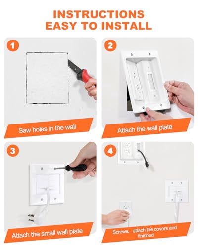 in Wall Cable Management Kit with Recessed Outlet Box, TV Cord Hider & Concealer - Dual Power Outlet, Large Pass-Through for HDMI Cables, UL Listed for Wall Mounted TV