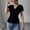 Black, variant on Women's Wrap V Neck Flutter Short Sleeve Blouse Ruched Cinched Waist Soft Stretchy Knit Slim Fit Solid Color Dressy Casual Tunic Tops For Work Office Daily Going Out Black L
