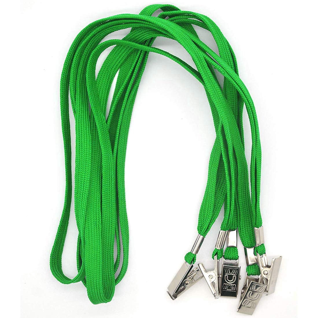 Green Lanyards 100 Pack Bulk Badge With Clip Neck Flat Lanyard Bulldog