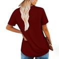 thumbnail image 5 of JTZGDY Summer Tunic Tops for Women to Hide Belly Fake Two Piece Short Sleeve Casual Solid Color V Neck Ruched Pleated T-Shirts Loose Flowy Layered Blouse for Leggings Wine XXL, 5 of 9