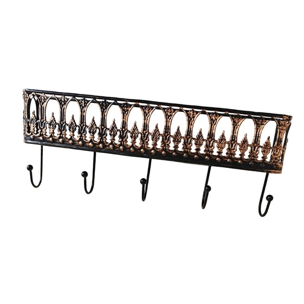 Llavero de pared con 5 ganchos, decoración del hogar, estilo retro, resistente y versátil. negro
