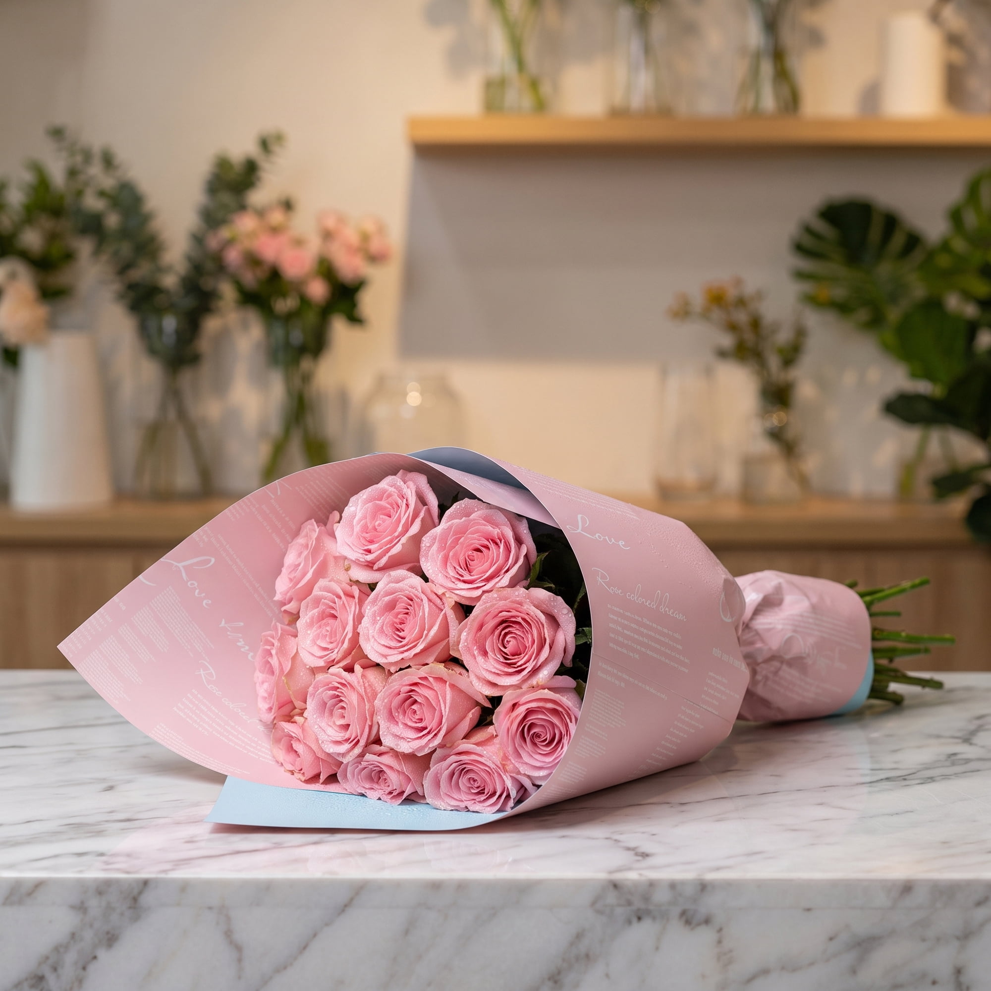Unique Bargains Waterproof Gift Wrap Paper for Bouquets and Gifts Pink 22.4"x 22.4"