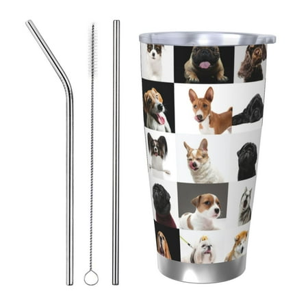 

Gukieu dogs pets collage Print 20OZ Car Cup Vacuum Stainless Steel Leak-proof Thermos Cup Unisex Suitable for Home Outdoor and Sports-Straw Three-piece Set