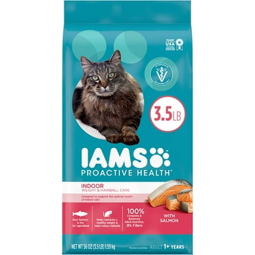 IAMS Proactive Health Indoor Weight & Hairball Care Adult Dry Cat Food with Salmon, 3.5 lb. Bag
