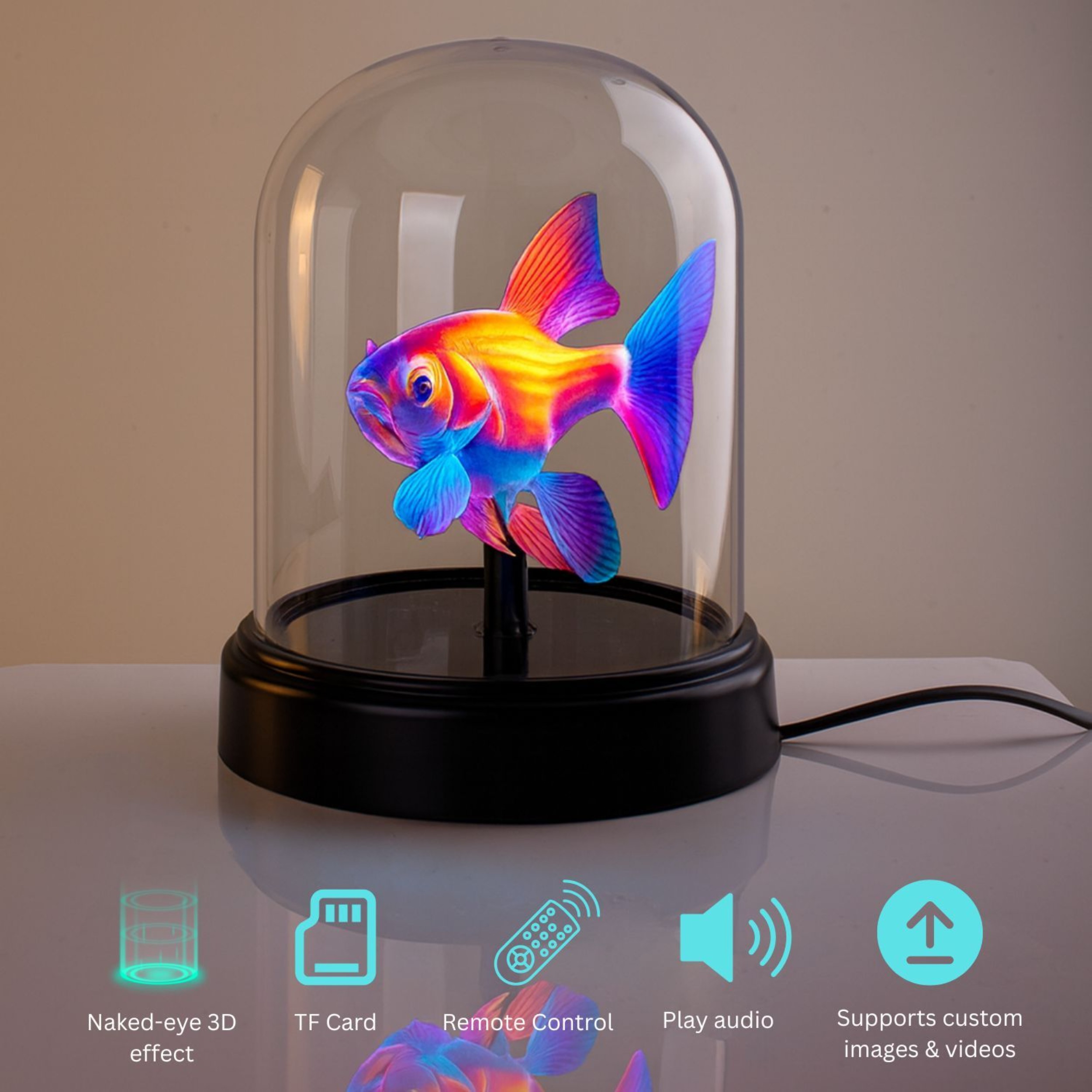 3D Video Player, 3D Holographic Projection Lamp, LED Night Light, Desk Lamp, with Remote Control, Equipped with TF Card, Built-in Speakers, Supports Uploading Custom Pictures and Videos