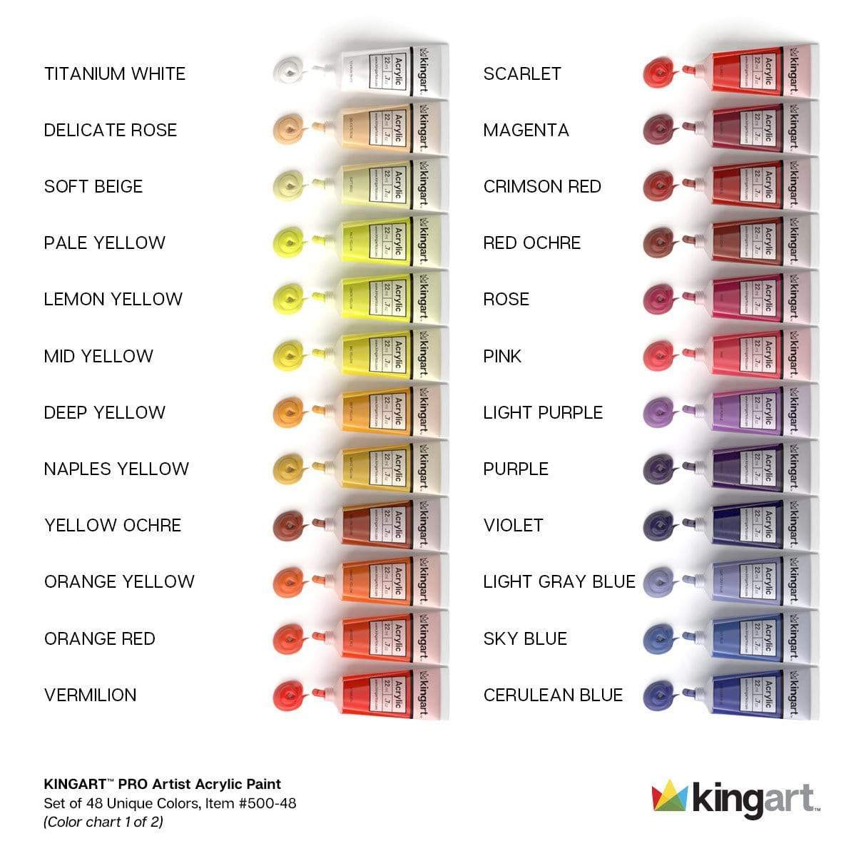 KINGART™ PRO Artist Acrylic Paint, Set of 48 Colors