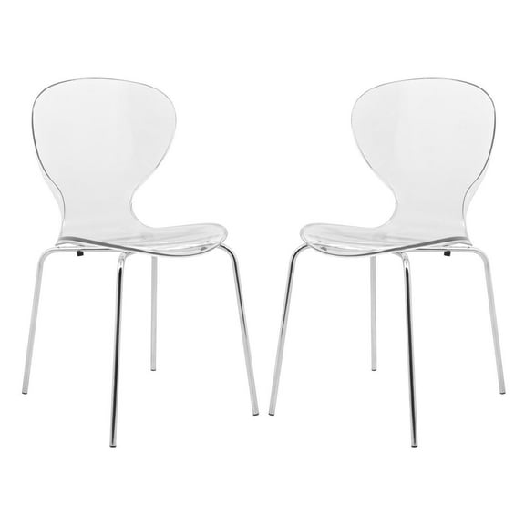 Modern Side Chairs - Set of 2 - Farmhouse Dining Chairs - Transparent Accent Chairs - Chrome Leg Design