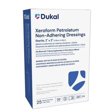 Dukal 214 Xeroform Petrolatum Gauze, Sterile, 2" W x 2" L (Pack of 25)