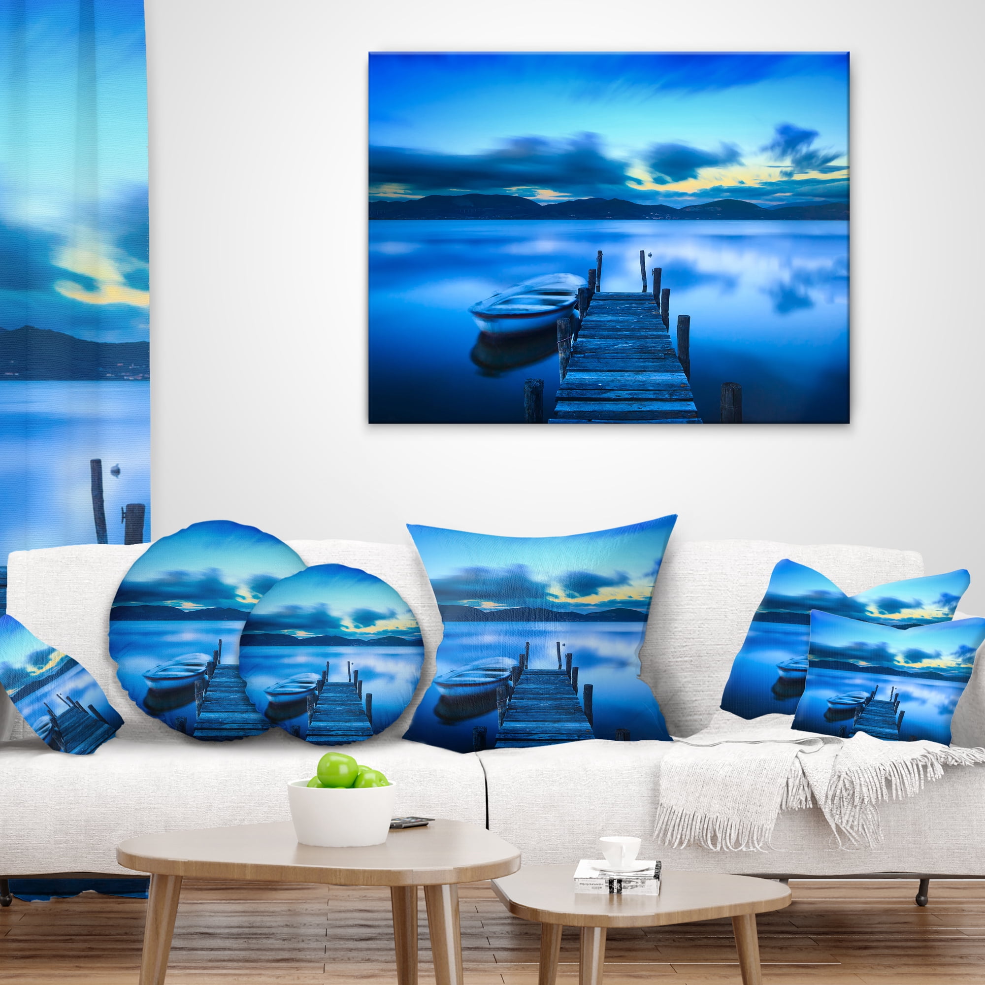 Designart Cloudy Blue Sky with Pier - Seascape Throw Pillow - 16x16