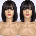 thumbnail image 2 of Straight Short Bob Wigs With Bangs Human Hair wigs For Black Women Machine 14in, 2 of 5