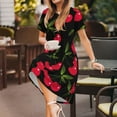 thumbnail image 3 of Naloa Cherry Print Womens Summer A-Line Dress with Pockets,Short Sleeve Dresses,Flowy Beach Swing Dress for Vacation Travel, 3 of 6