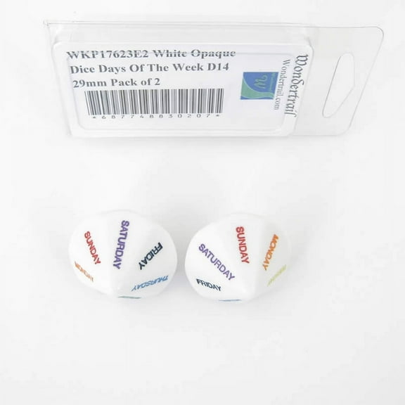 White Opaque Dice Days Of The Week with Colored Words D14 29mm (1.14in) Pack of 2 Wondertrail