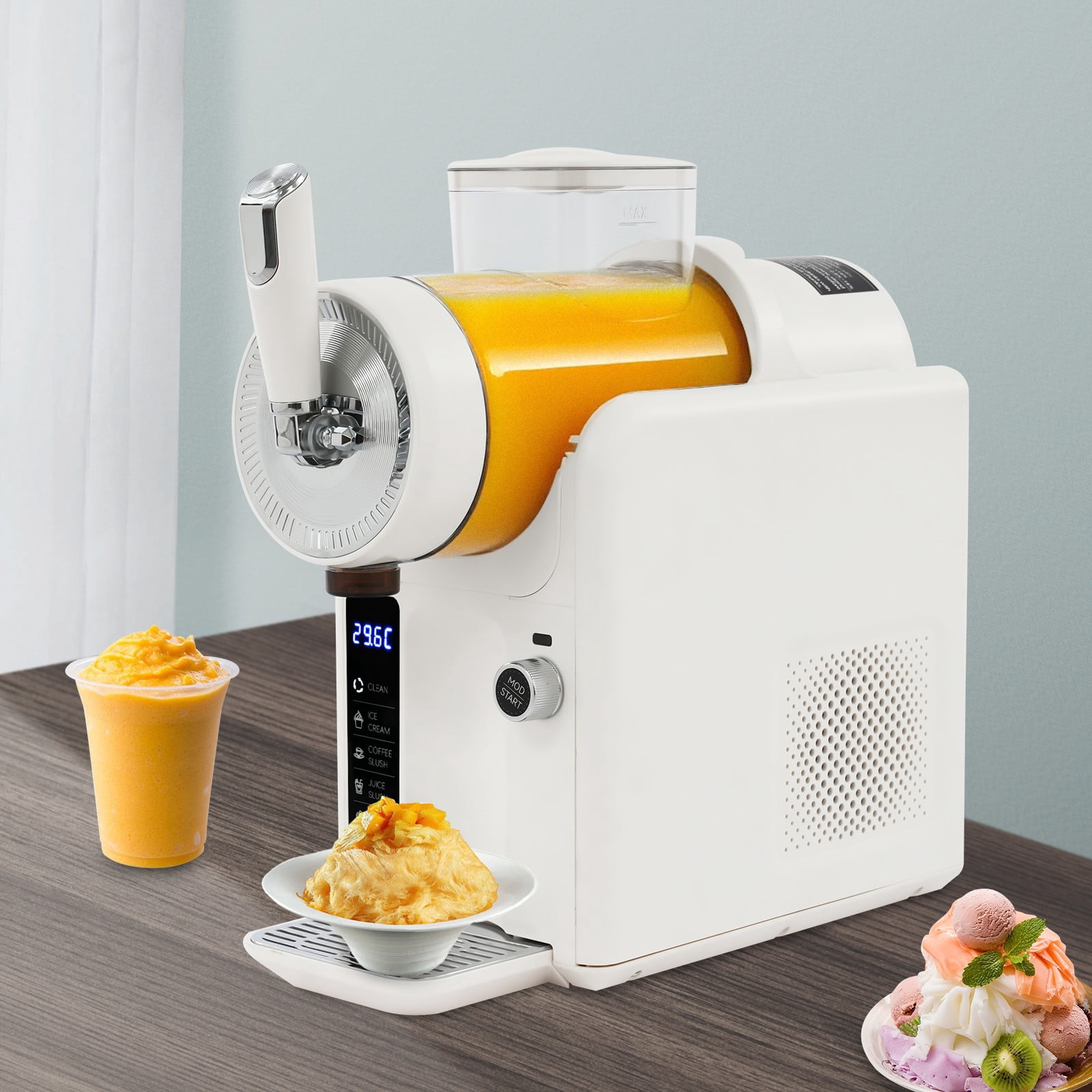FOGGBET 1.8L Frozen Drink Machine Low Noise,304 Stainless Steel Shaved Ince Machine with Self-Cleaning Function LED Display 5 Modes for Milkshakes Ice Cream 185W Beige