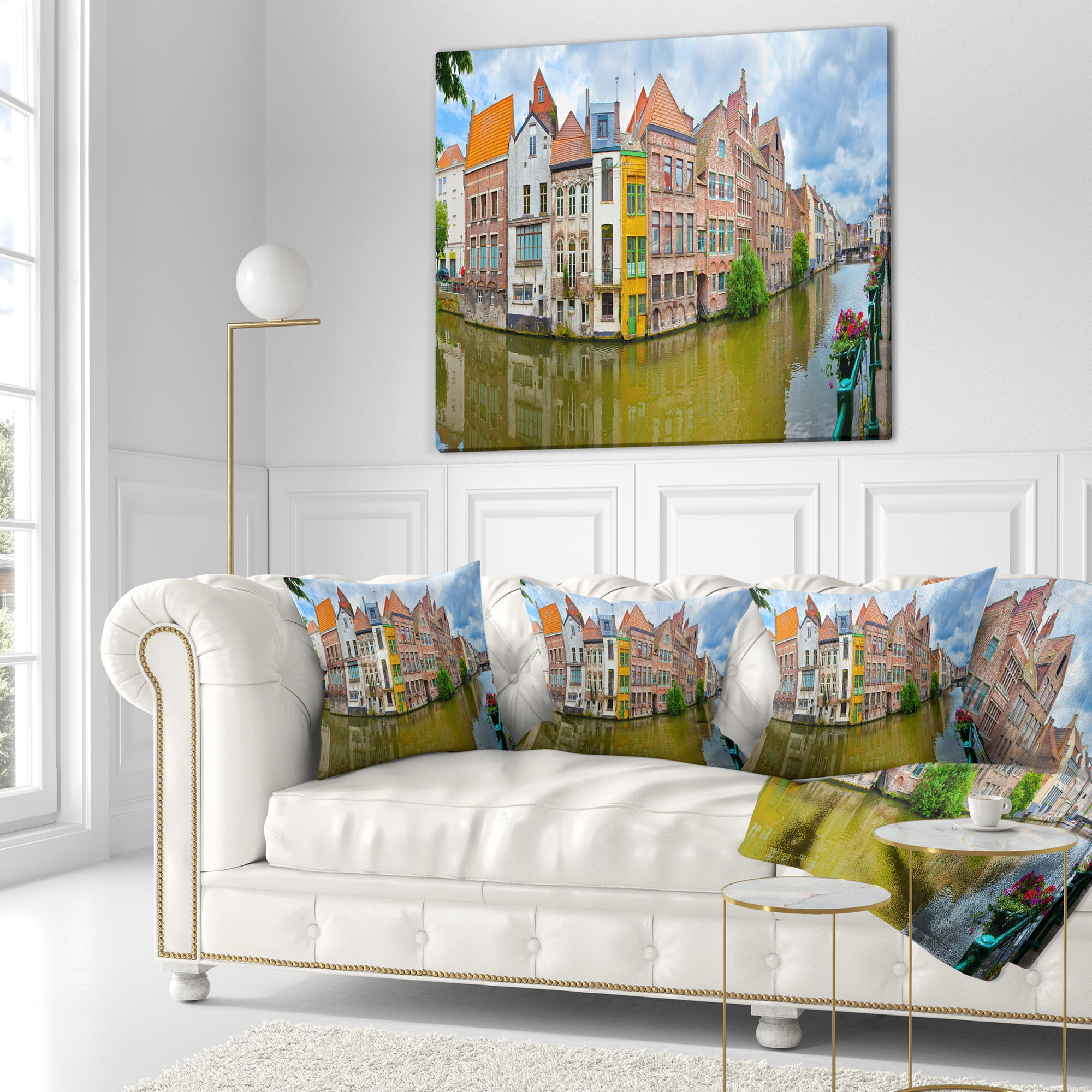 Designart Ghent Belgium Landscape - Photography Throw Pillow - 16x16