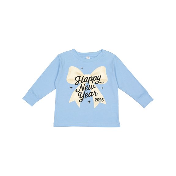 Inktastic Happy New Year 2026 Gold Bow Celebration Boys or Girls Long Sleeve Toddler T-Shirt