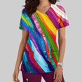 thumbnail image 1 of Puntoco Liquidación de blusas cortas para mujer, moda informal para mujer, cuello en V, estampado, manga corta, bolsillo, vestido de enfermera, 1 of 5