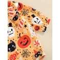 thumbnail image 6 of Wassery Baby Girls Halloween Outfit Sets Long Sleeve Crew Neck Playsuits Cartoon Ghost Pumpkin Print Romper Tops + Black Flared Pants + Bow Headband, 6 of 9
