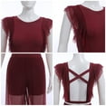 thumbnail image 4 of IBTOM CASTLE Women Two Piece Lyrical Dance Outfit Criss Cross Crop Tops + Mesh Tulle Wide Leg Pants Modern Contemporary Dancewear XL Wine Red, 4 of 8