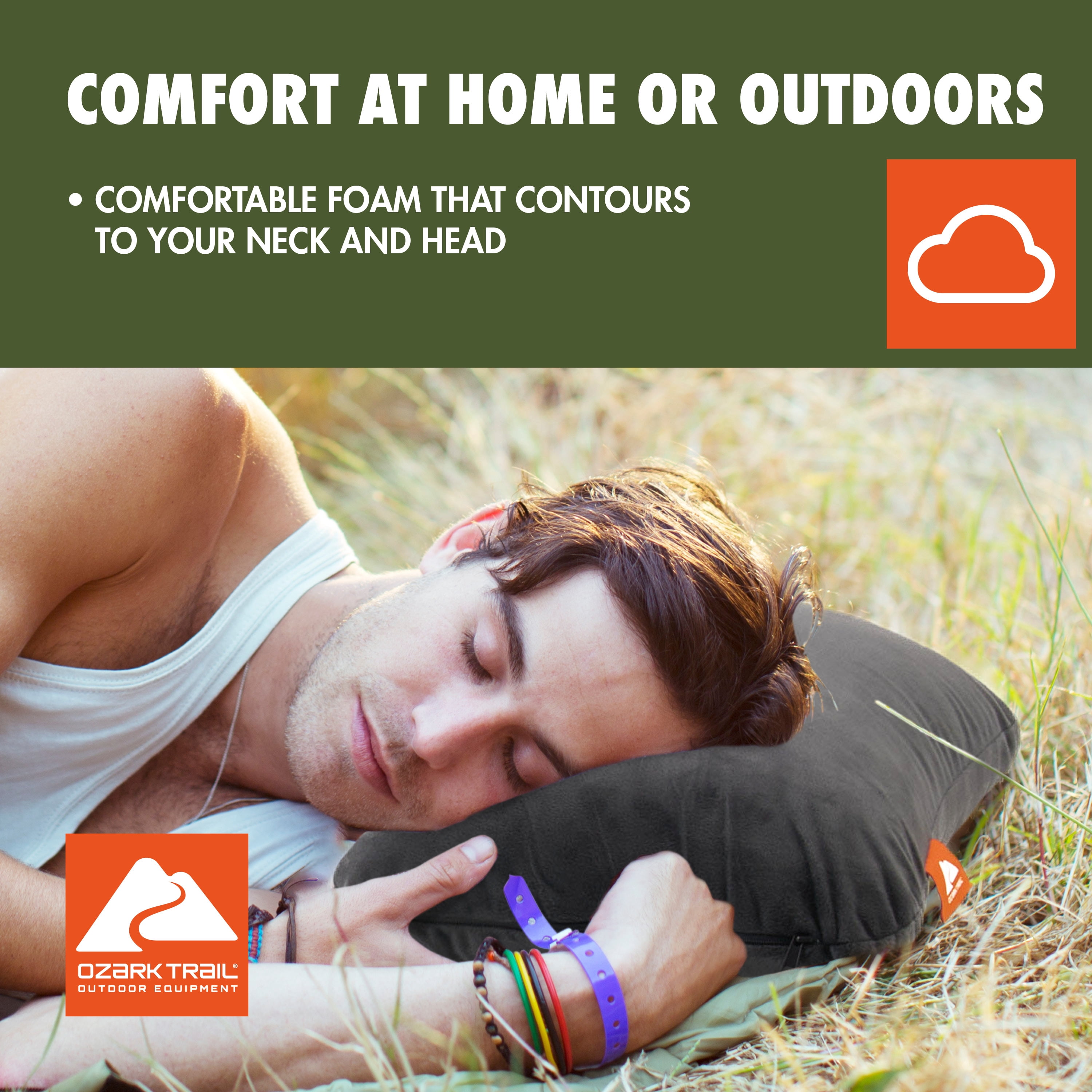 Ozark Trail Memory Foam Camping Pillow, Adult Use, Dark Gray