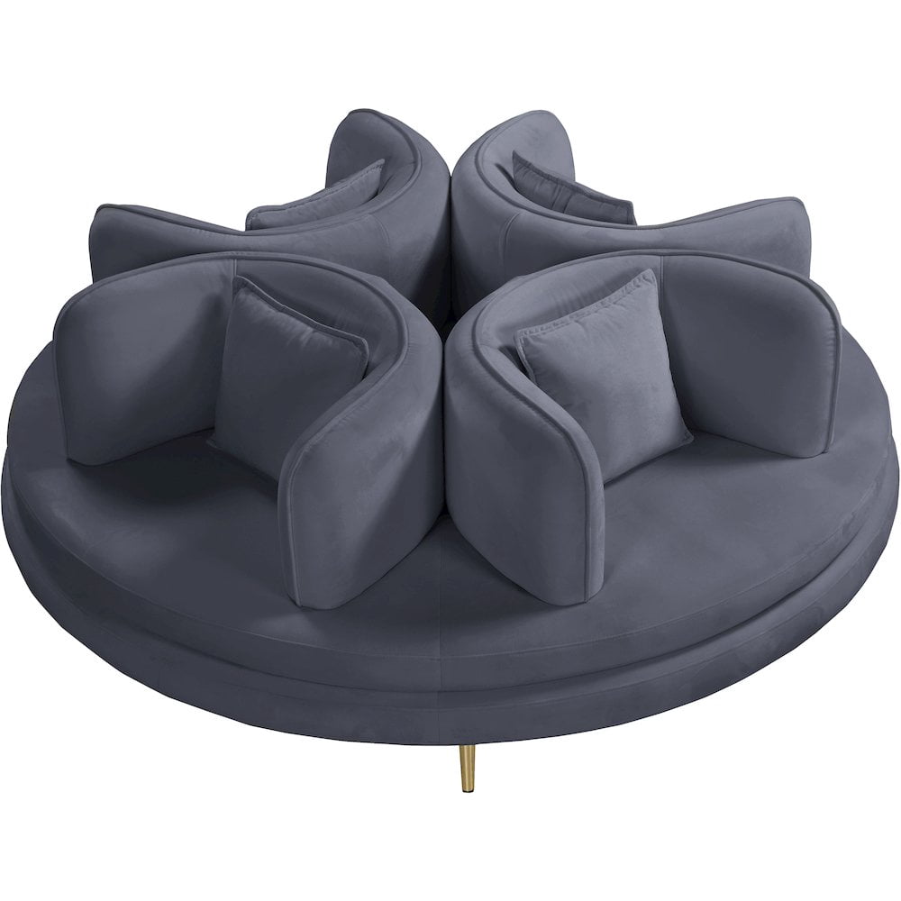 Meridian Furniture Circlet Gray Velvet Roundabout Sofa with Gold Iron Legs