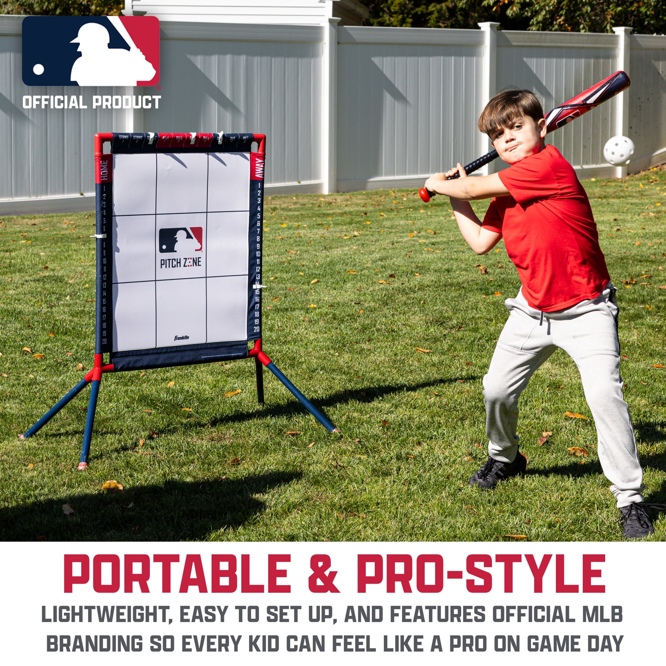 Franklin Sports MLB Pitch Zone Target – Backyard Baseball Strike Zone Trainer with Audible Feedback, Scoring Markers & 3 Plastic Balls – Practice Pitching Accuracy, Strikes, and Outs for Kids & Youth
