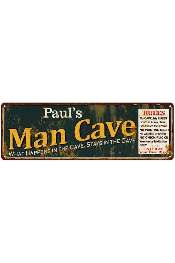 Paul's Man Cave Rules Green Sign Decor Gift 6x18 106180005102
