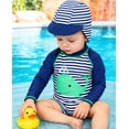 thumbnail image 2 of Baby Infant Boys Swimsuit One-Piece with Sun Hat Long Sleeve UPF 50+ Rash Guard Swimwear for Boys 3-24 Months, 2 of 7
