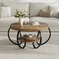 thumbnail image 4 of 30 Inch Round Farmhouse Coffee Table with Storage Shelf, 2-Tier Rustic Wood Center Table with Curved Metal Legs for Small Spaces, Apartments, Living Room, Brown, 4 of 7