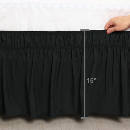 Pleated Bed Skirt Polyester Wrap Around Dust Ruffle Black ...