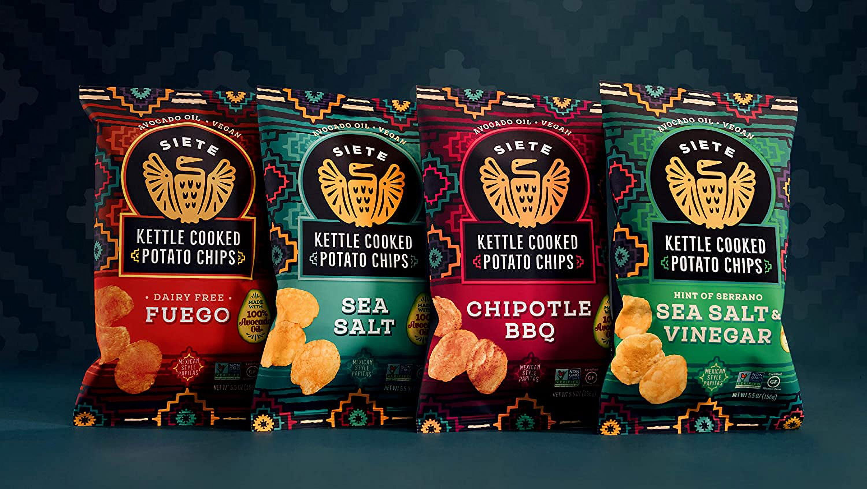 Siete Grain Free Kettle Cooked Potato Chips | Gluten Free Chips | Vegan Snacks | Non Gmo | Fuego, (Pack Of 6)