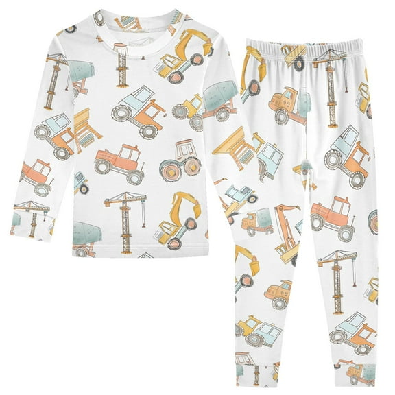 joogoo Construction Crane and Backhoe 2 Piece Long Sleeve Tee and Pants Cotton Pajama Set 5Y