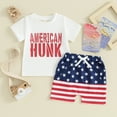 thumbnail image 2 of Bagilaanoe 4th of July Clothes for Toddler Baby Boys Short Sleeve Letter Print T-Shirt Tops + Striped Shorts 6M 12M 18M 24M 3T Kids Independence Day Clothes 2pcs Short Pants Set, 2 of 8