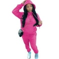 thumbnail image 1 of Daeful Two Piece Outfit Long Sleeve Jogger Set Hooded Neck Tracksuit Sets Ladies With Pockets Hoodies Drawstring Sweatshirts And Sweatpants Rose Red 3XL, 1 of 4
