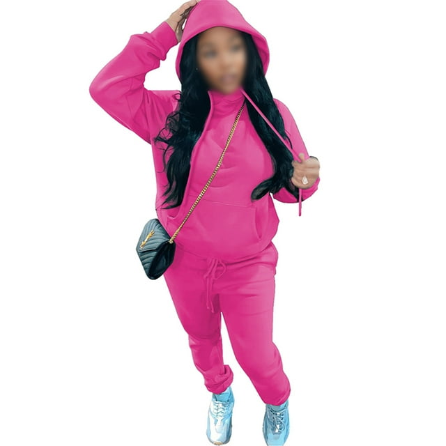 LUXUR Ensemble de Jogging pour Femmes à Capuche Ensemble de Survêtement Manches Longues Deux Pièces Pull Chandails en Molleton et Pantalons de Survêtement Rose Rouge 5TG