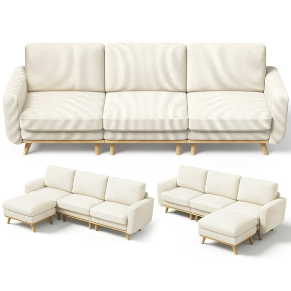 Vesgantti 97" Modular Sectional Sofa, L-Shaped Corduroy Couch with Movable Ottoman, Deep Seat and Spring Cushions for Living Room, Bedroom, Apartment