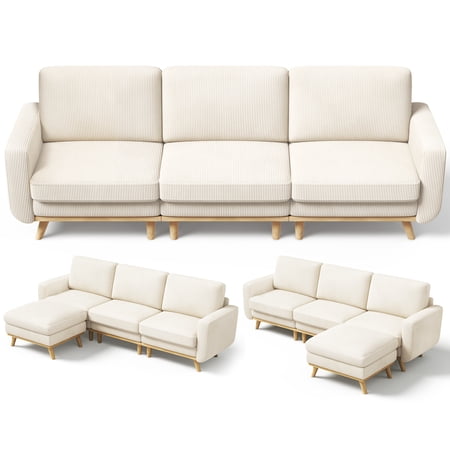 Vesgantti 97" Modular Sectional Sofa, L-Shaped Corduroy Couch with Movable Ottoman, Deep Seat and Spring Cushions for Living Room, Bedroom, Apartment