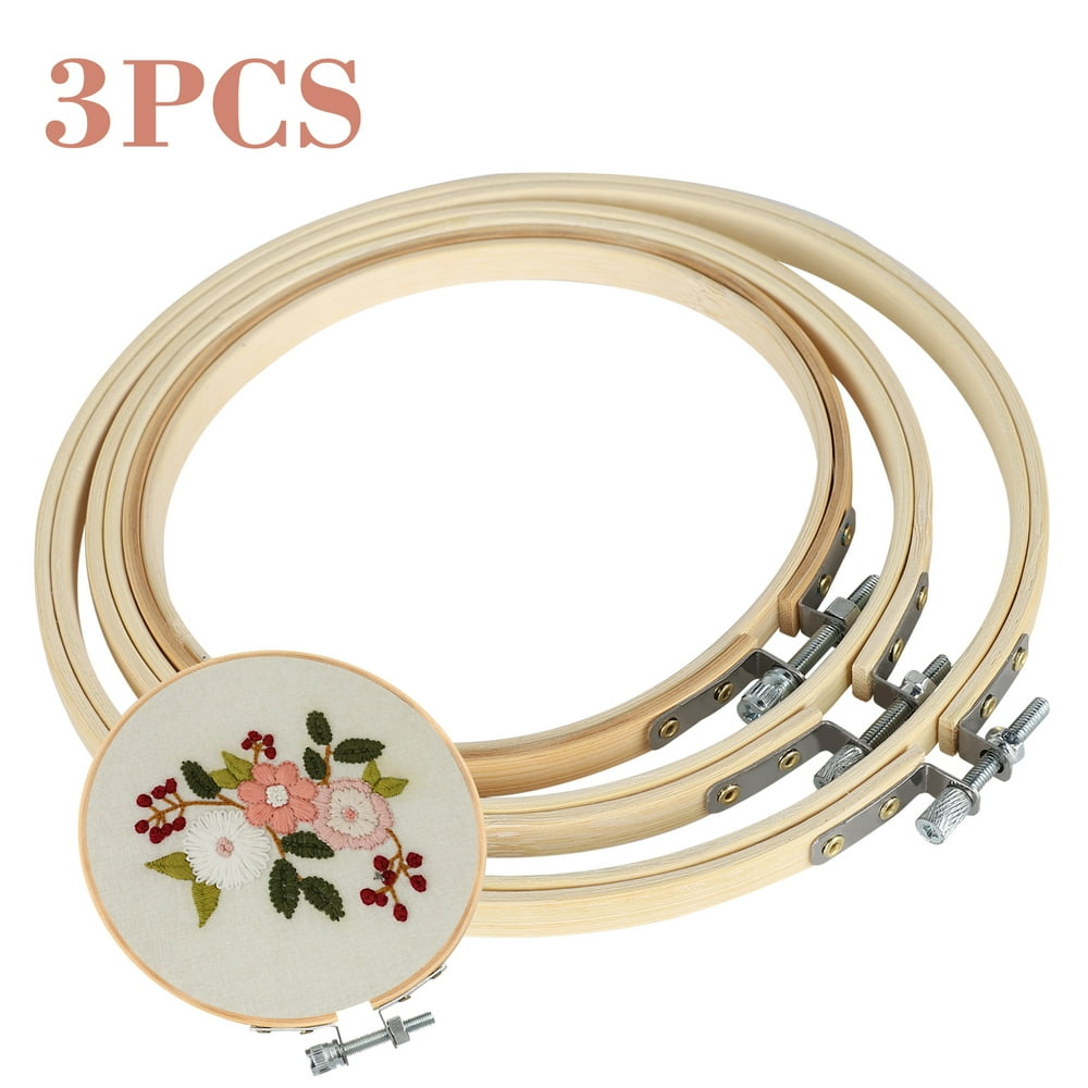 3pcs Embroidery Hoops Set, 3 Size Bamboo Hoops Ring Circle Cross Stitch Hoop 5 Inch, 6 Inch, 7