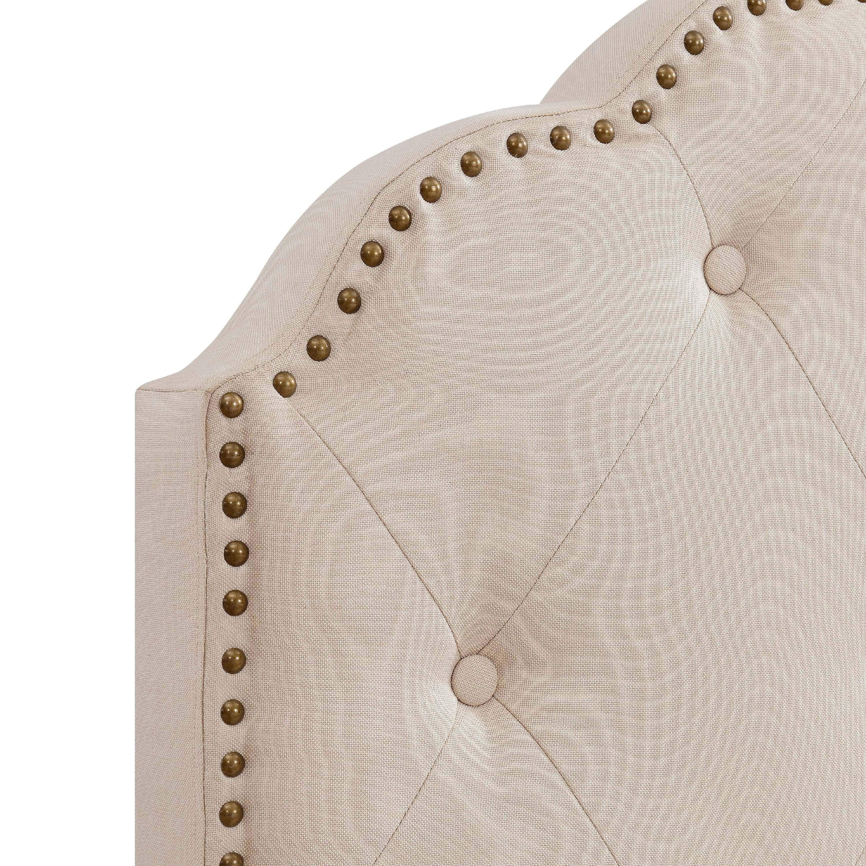 Home Meridian Tufted Nailhead Trimmed King Bed in Linen Beige