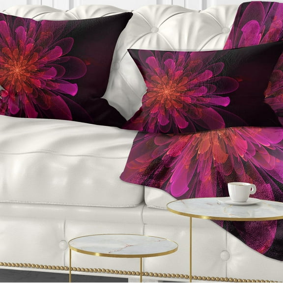 Designart Large Pink Alien Fractal Flower - Floral Throw Pillow - 12x20
