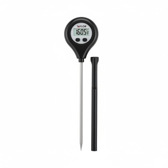 Taylor TruTemp Digital Instant Read Thermometer – Rotating LCD Display & Waterproof Pocket Food Probe for Cooking, Grilling & Baking, 58°F–302°F Temperature Range, Durable Kitchen Tool (Black)