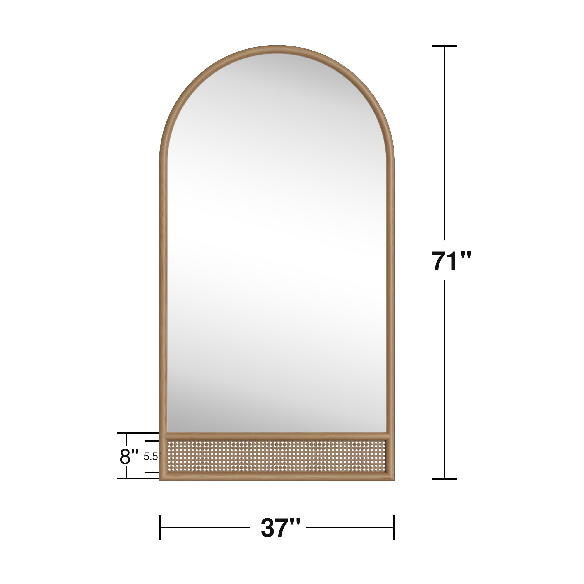 71"x37" Wood Rattan Wall Mirror Arched Mirror,Brown