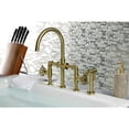 thumbnail image 4 of Kingston Brass KS2337CG Fuller Two-Handle 4-Hole Deck Mount Industrial Style Bridge Kitchen Faucet with Brass Side Sprayer in Brushed Brass, 4 of 7