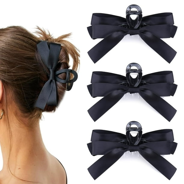 Pinza para el pelo con lazo negro para mujeres y niñas, 3 piezas antideslizantes con lazos grandes, pasador para cabello grueso y fino, accesorios grandes para el cabello, regalos de Navidad, cumplea