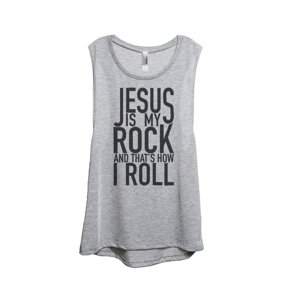 Thread Tank Designs - Jesus Is My Rock Women's Sleeveless Muscle Tank Top Tee