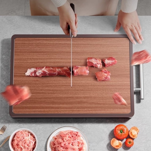 Double Sided Stainless Steel And Wood Cutting Board for Meat and Vegetables