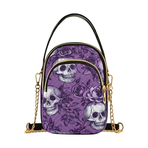 joogoo Women Retro Rose Skull Chain Crossbody Bags Shoulder Handbag Phone Purse