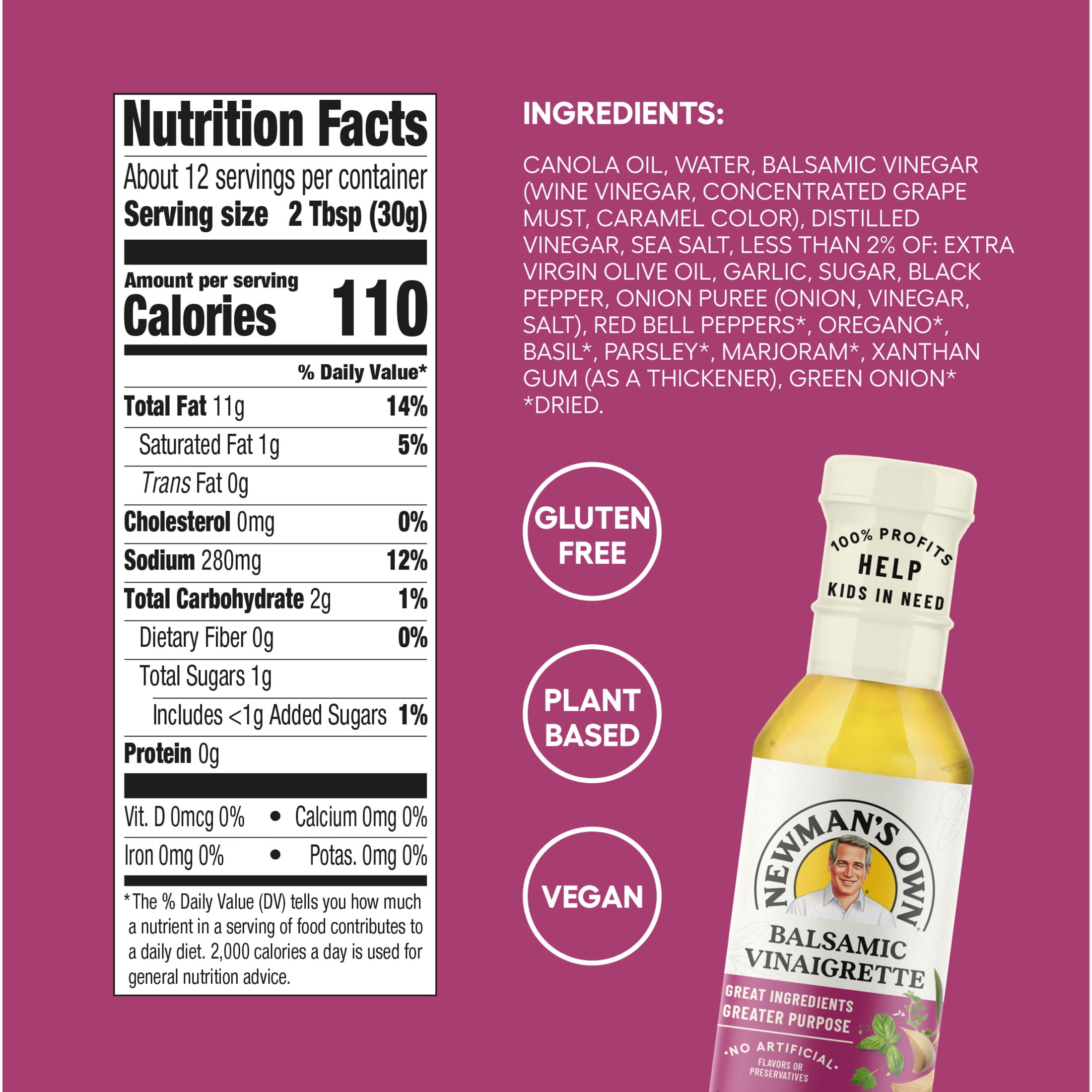 (4 pack) Newman's Own Balsamic Vinaigrette Salad Dressing and Marinade, 12 fl oz