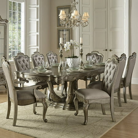 Homelegance Floina Dining Table In Taupe Color Faux Silk Rich Homelegance Floina Dining Table In Taupe Color Faux Silk Rich Silver With Gold Undertone