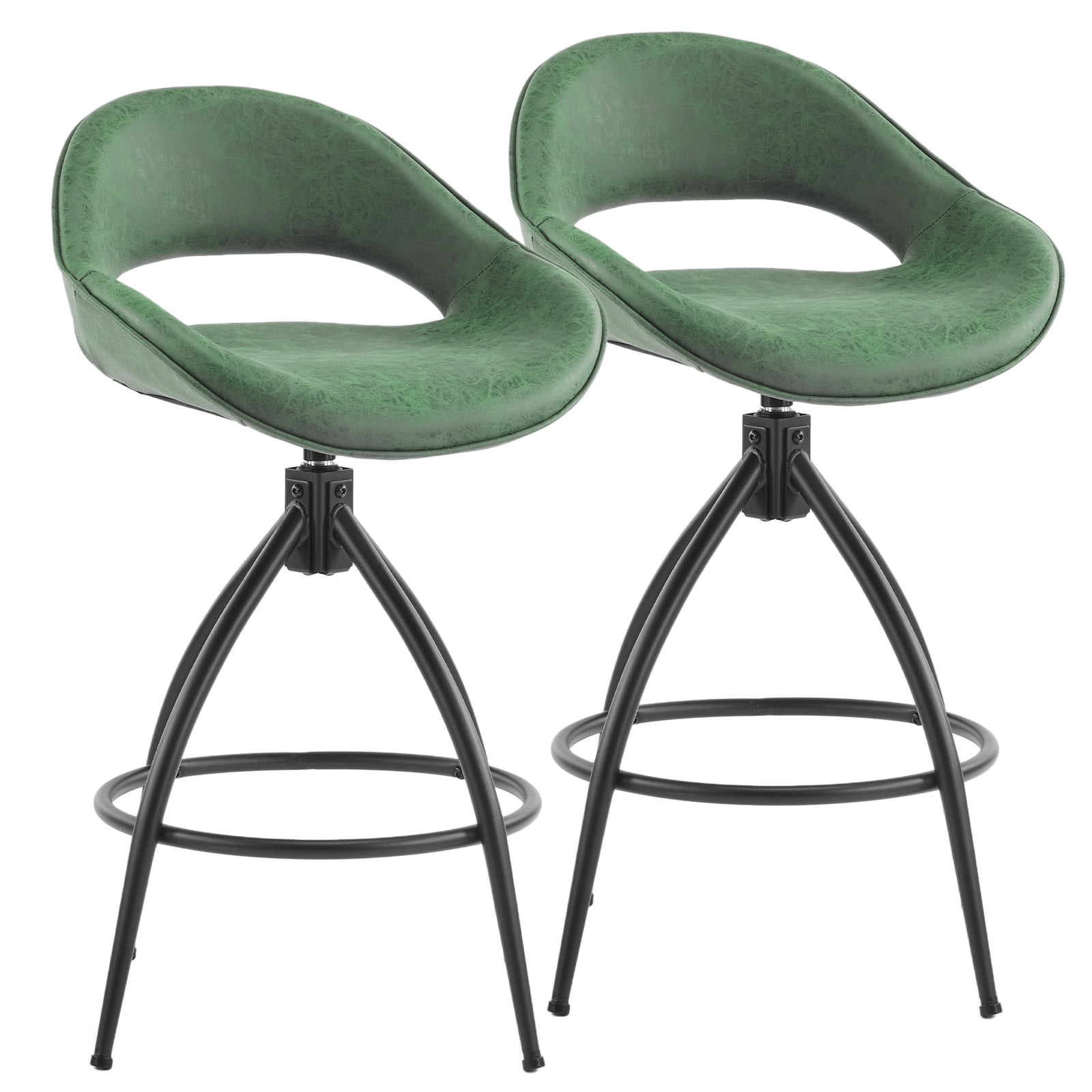 Zimtown Swivel Barstools Set of 2, 26'' Mid-Century Padded Counter Height Bar Chairs, Modern Upholstered Dining Chairs 2 PCS, Retro Green