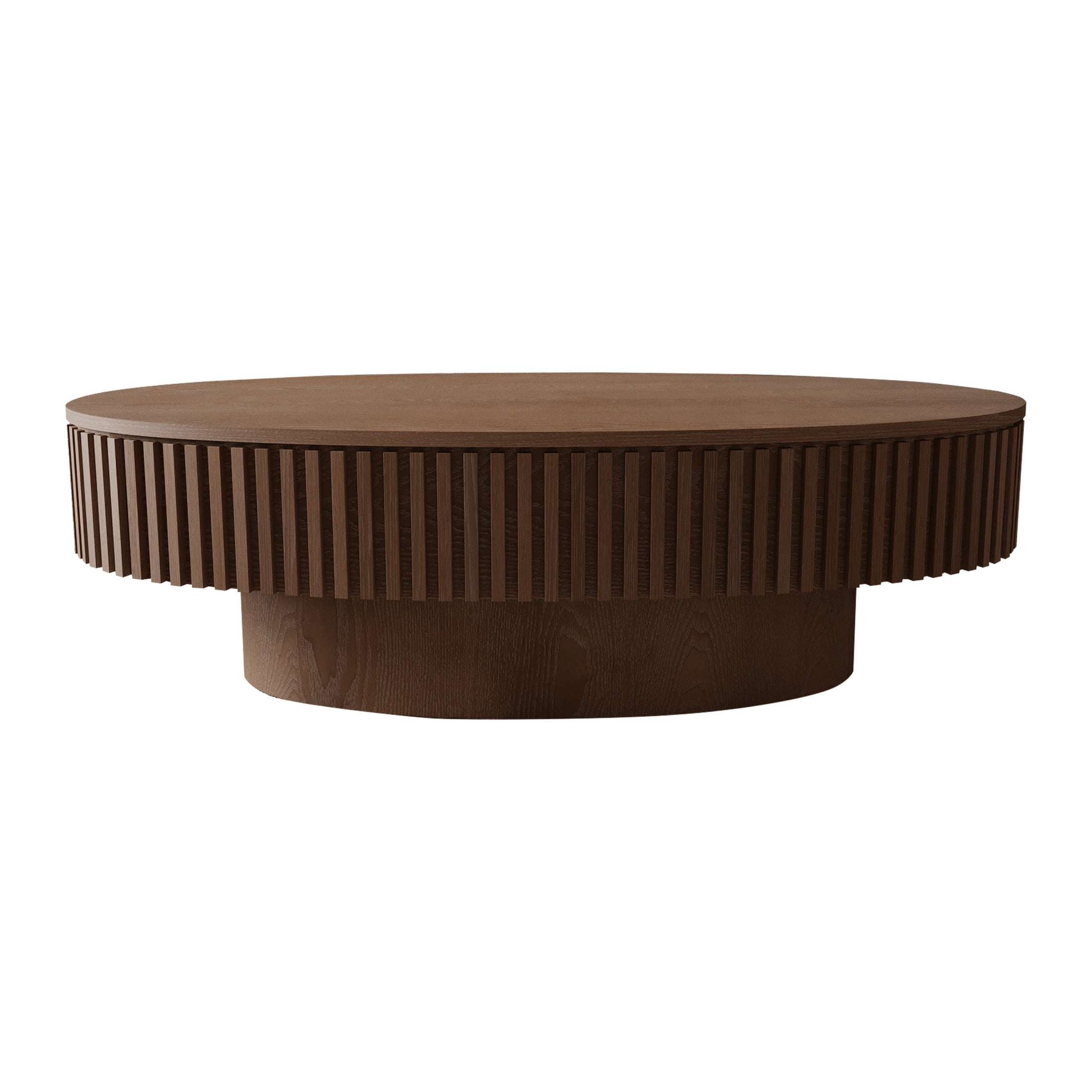 Noble House Leigh 47" Oval Coffee Table with Hidden Storage, Solid Wood Veneer Fluted Accent Tea Table, Walnut